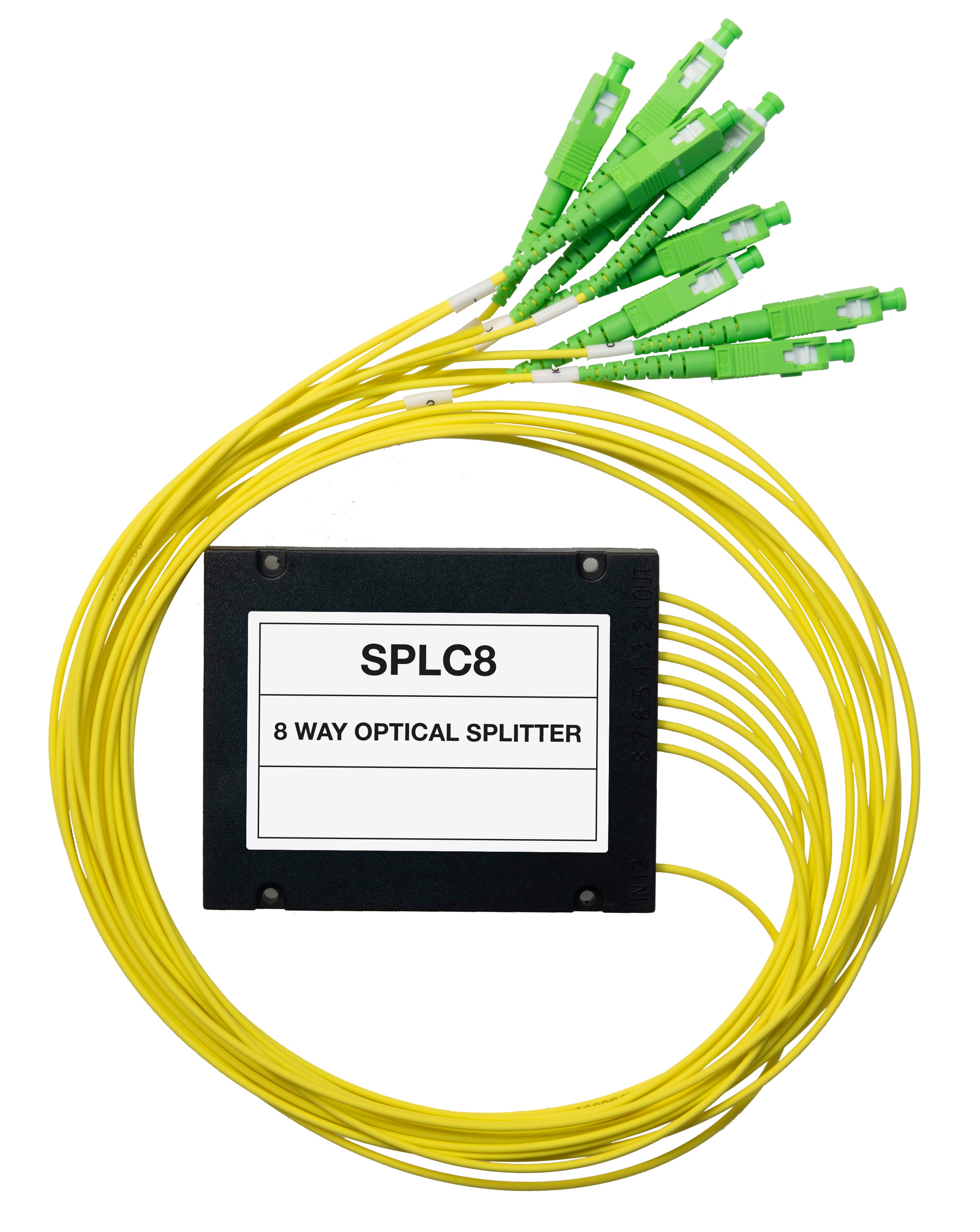 LEM ELETTRONICA - Splitter ottico SPLC8 a 8 vie, connettore SC/APC, 1260-1650nm, perdita passaggio massima 10,5dB.