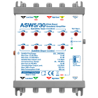 LEM ELETTRONICA - Amplificatore di testa ASW5/30 Wide Band, 4 ingressi SAT (doppio Satellite LNB Wide Band) e 1 ingresso Terrestre attivo (30dB), guadagno (Max. 32dB) e pendenza slope regolabili.