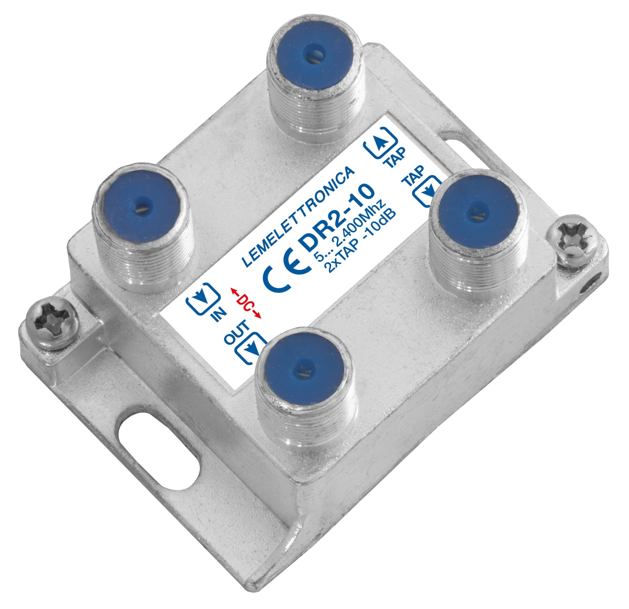 LEM ELETTRONICA - Derivatore verticale DR2-15 a 2 vie, connettori F, banda passante 5…2.400Mhz, perdita di derivazione 15dB.