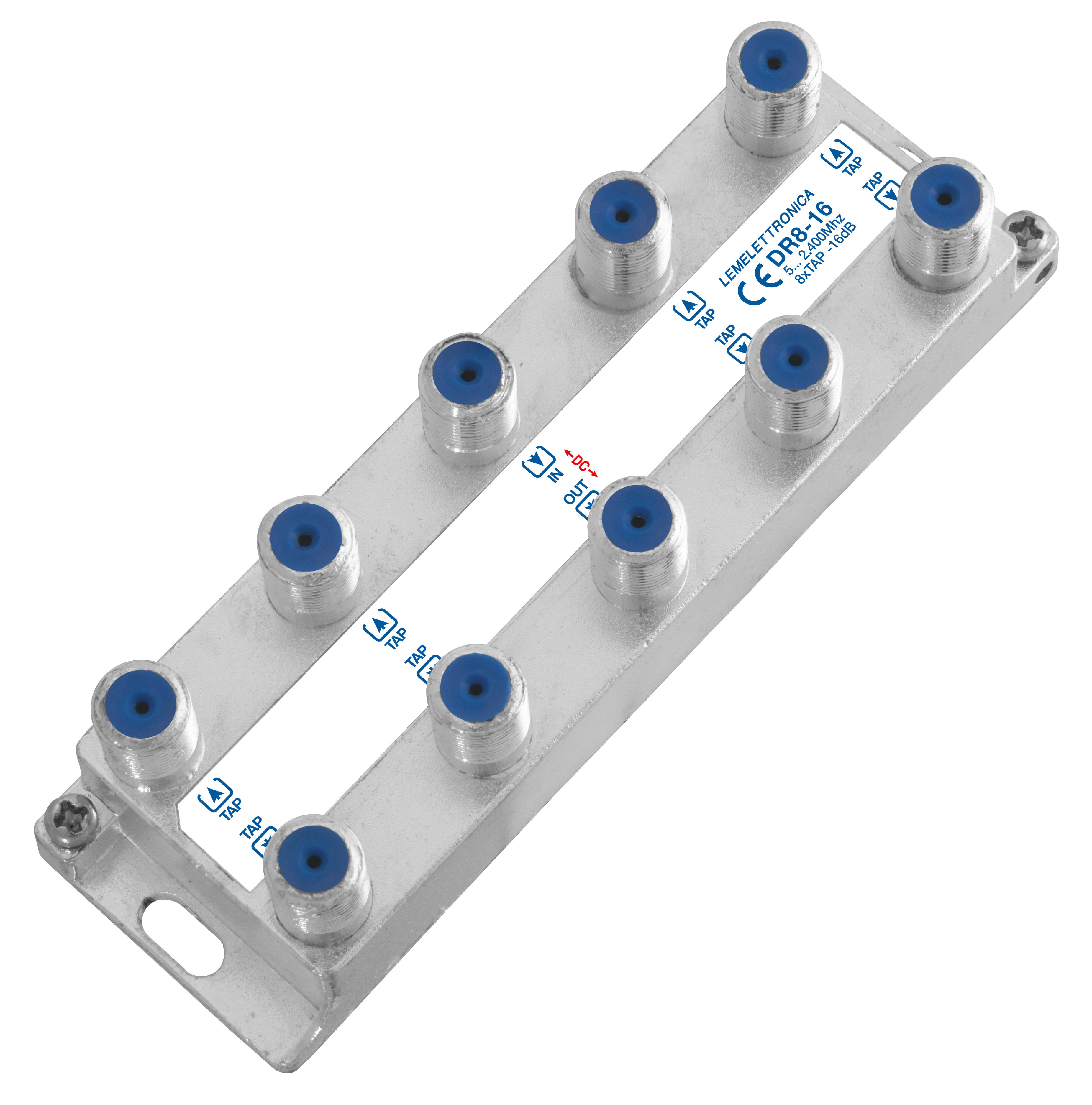 LEM ELETTRONICA - Derivatore verticale DR8-20 a 8 vie, connettori F, banda passante 5…2.400Mhz, perdita di derivazione 22dB.