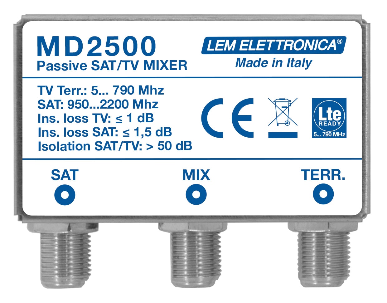 LEM ELETTRONICA - Miscelatore - demiscelatore MD2500 con 1 ingresso TV Terrestre, 1 ingresso Satellite. MD2500