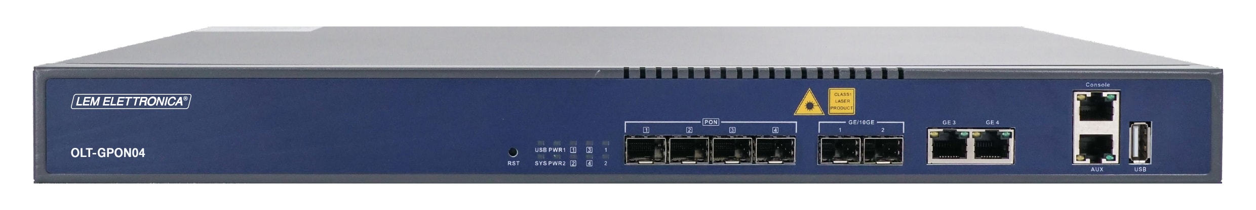 LEM ELETTRONICA - Rice-trasmettitore ottico OLT-GPON04 con 4 porte PON, UPLINK: 2 RJ45(GE), 2 SFP+(10GE).