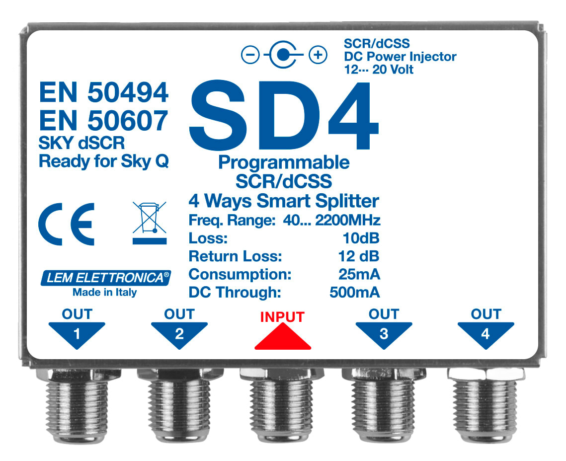 LEM ELETTRONICA - Smart Splitter SD4 programmabile con 1 ingresso e 4 uscite, protezione dalla collisione dei comandi, compensazione differenza di tensione tra i decoder. SD4