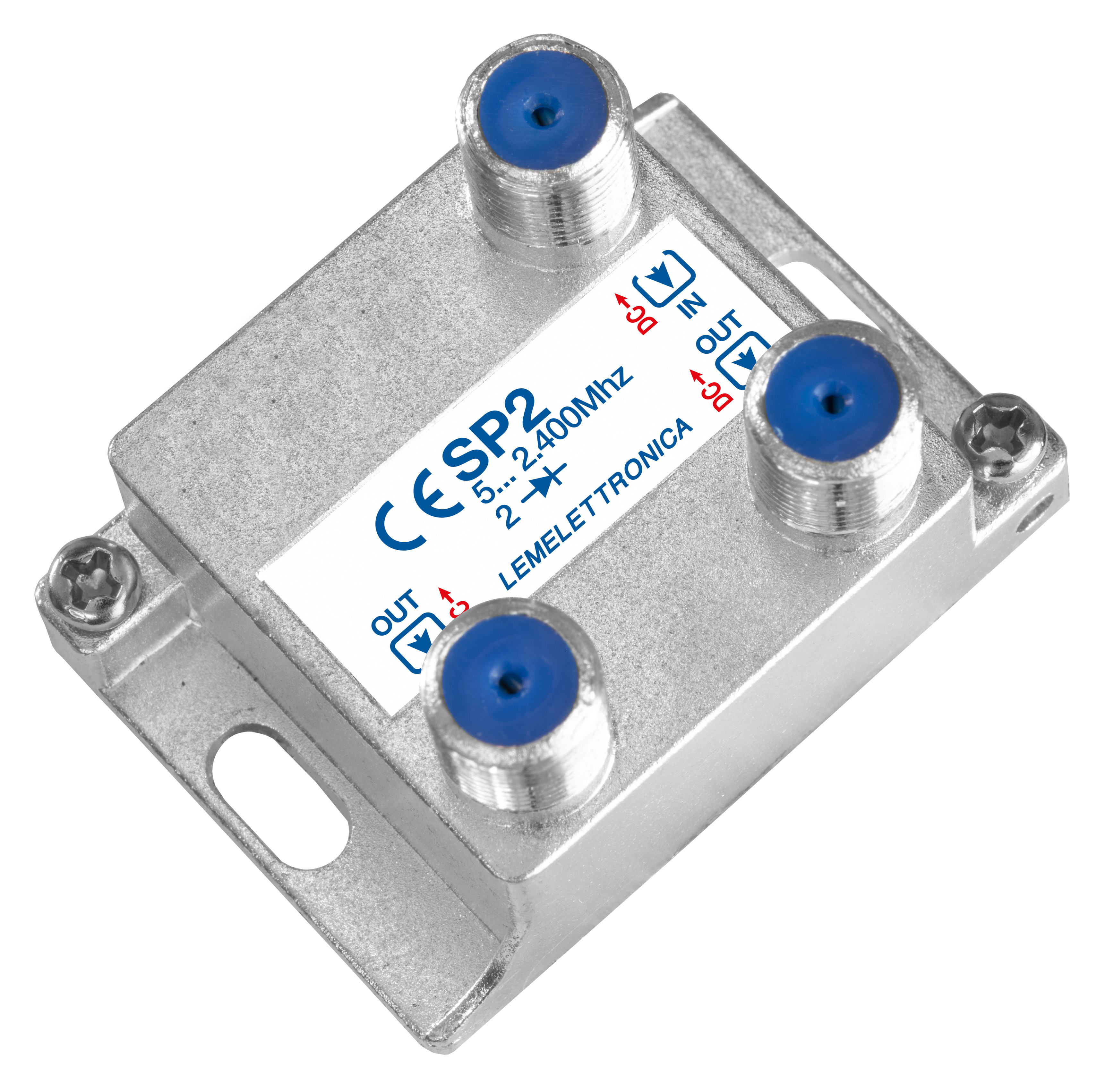 LEM ELETTRONICA - Partitore verticale SP2 a 2 vie, connettori F, banda passante 5…2.400Mhz, perdita di passaggio Max. 6dB.