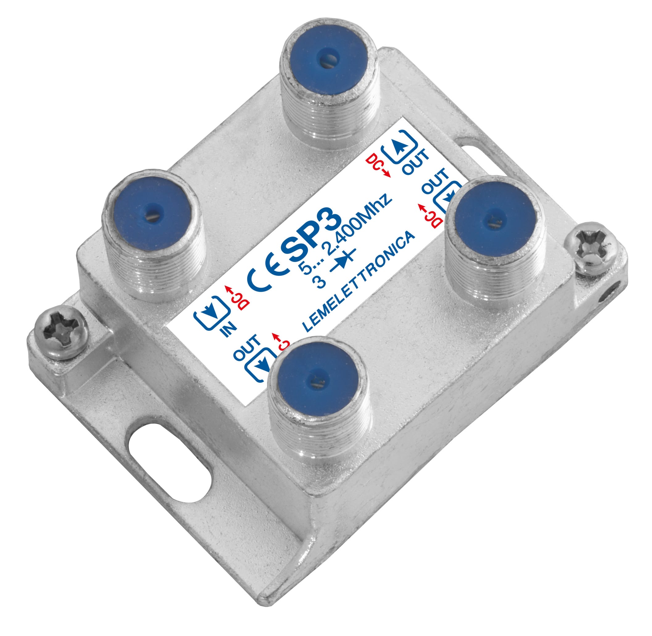 LEM ELETTRONICA - Partitore verticale SP3 a 3 vie, connettori F, banda passante 5…2.400Mhz, perdita di passaggio Max. 11dB. SP3