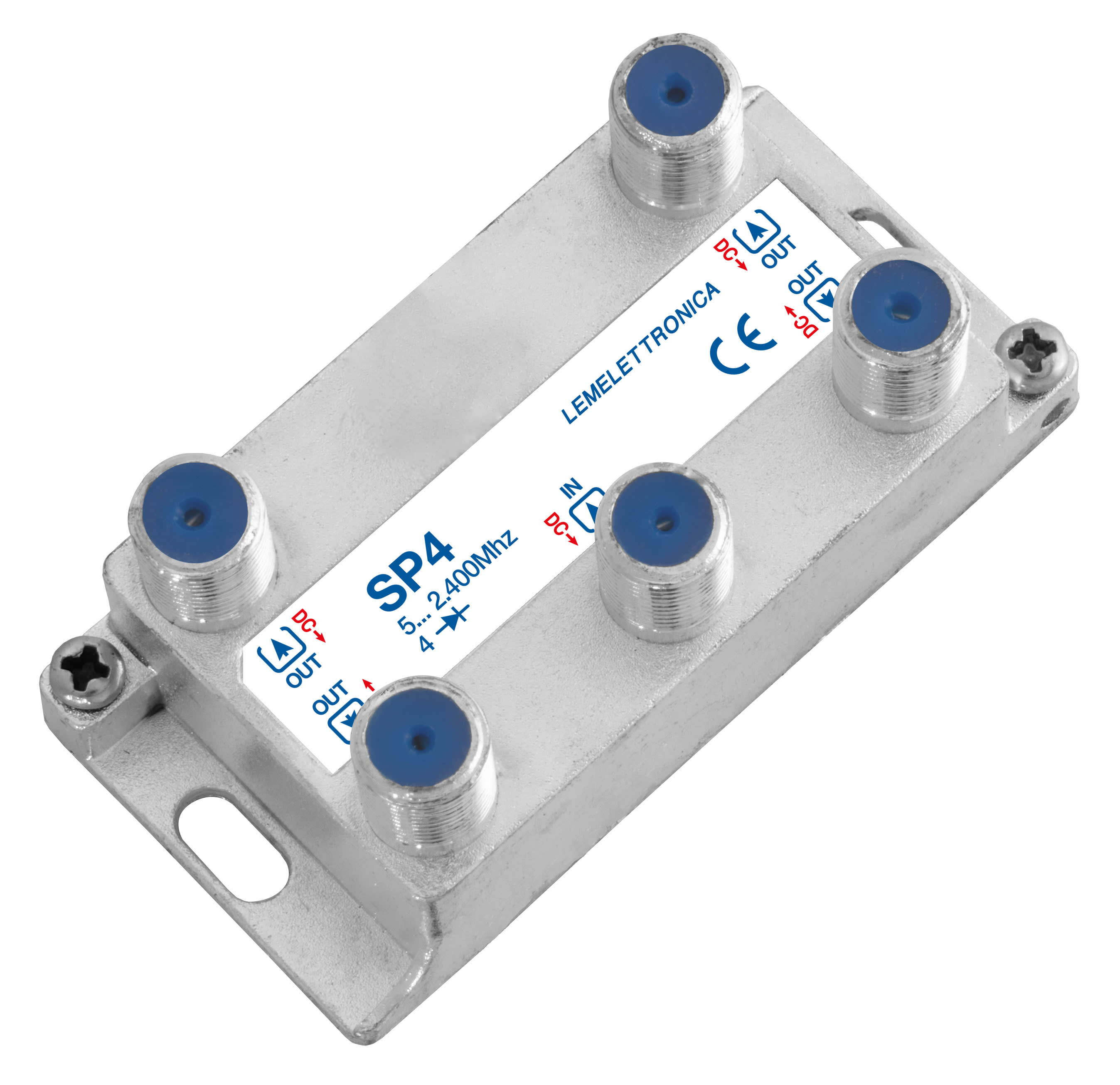 LEM ELETTRONICA - Partitore verticale SP4 a 4 vie, connettori F, banda passante 5…2.400Mhz, perdita di passaggio Max. 12dB. SP4