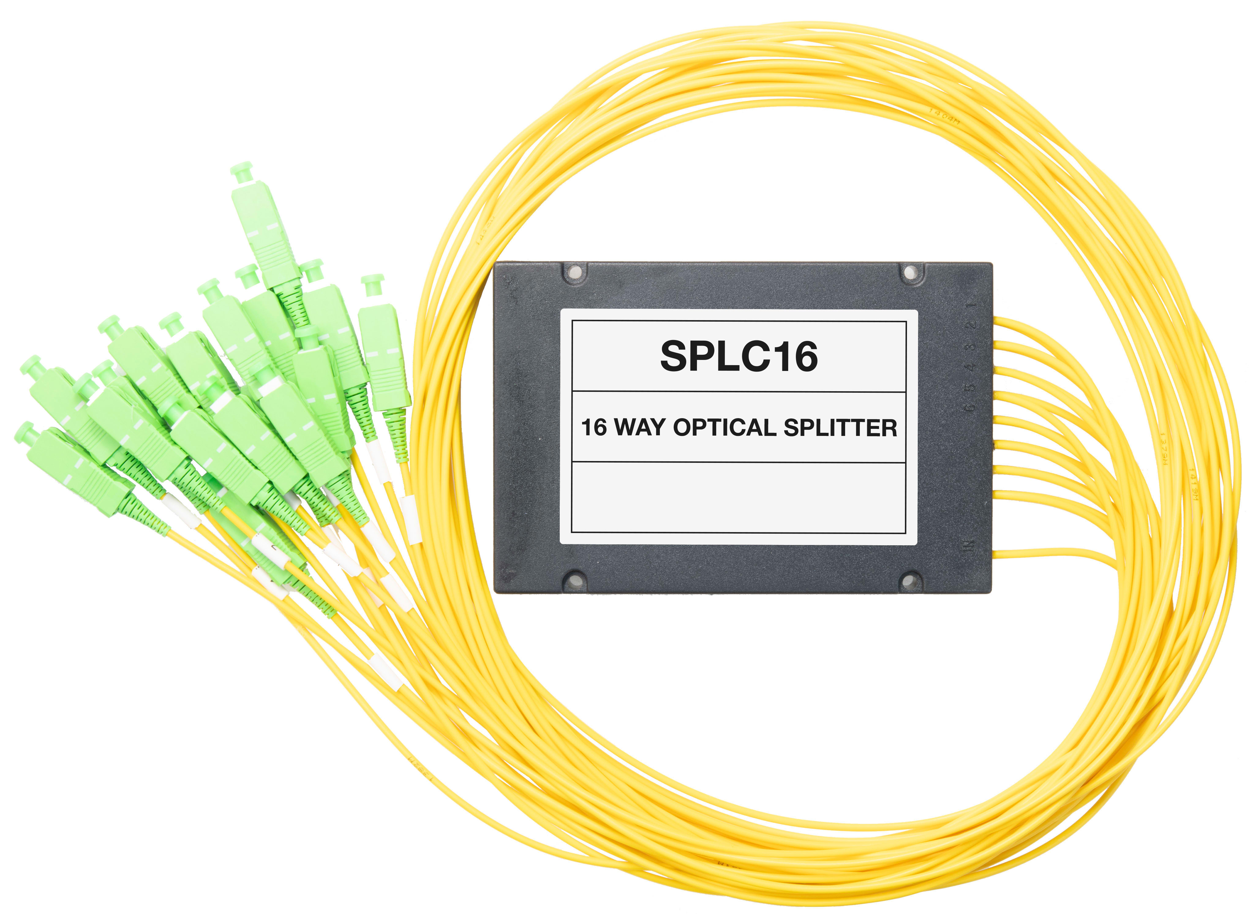 LEM ELETTRONICA - Splitter ottico SPLC16 a 16 vie, connettore SC/APC, 1260-1650nm, perdita passaggio massima 13,7dB.