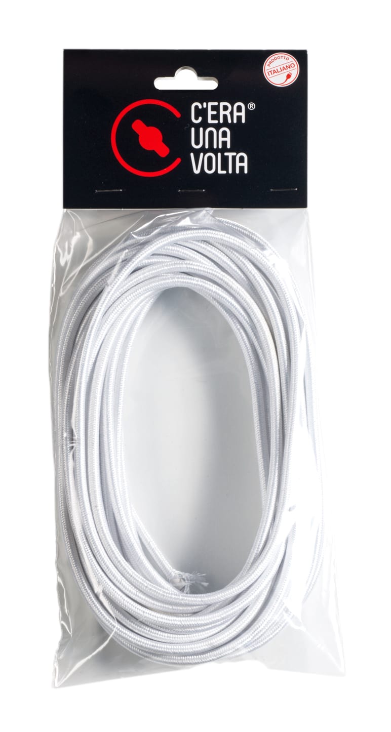 C'ERA UNA VOLTA - Cavo elettrico rivestito in tessuto bianco, sezione 3G0.75, lunghezza 10 metri.