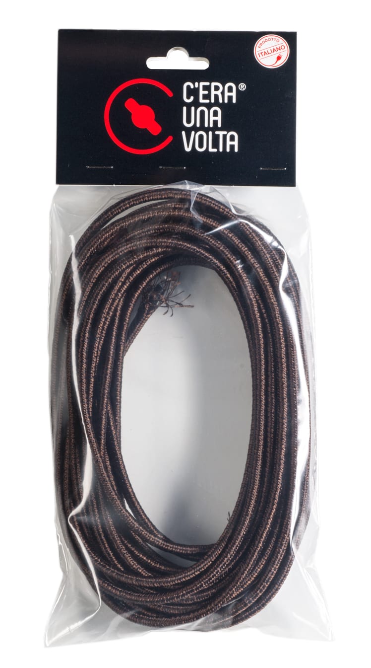 C'ERA UNA VOLTA - Cavo elettrico rivestito in tessuto marrone, sezione 3G0.75, lunghezza 10 metri.