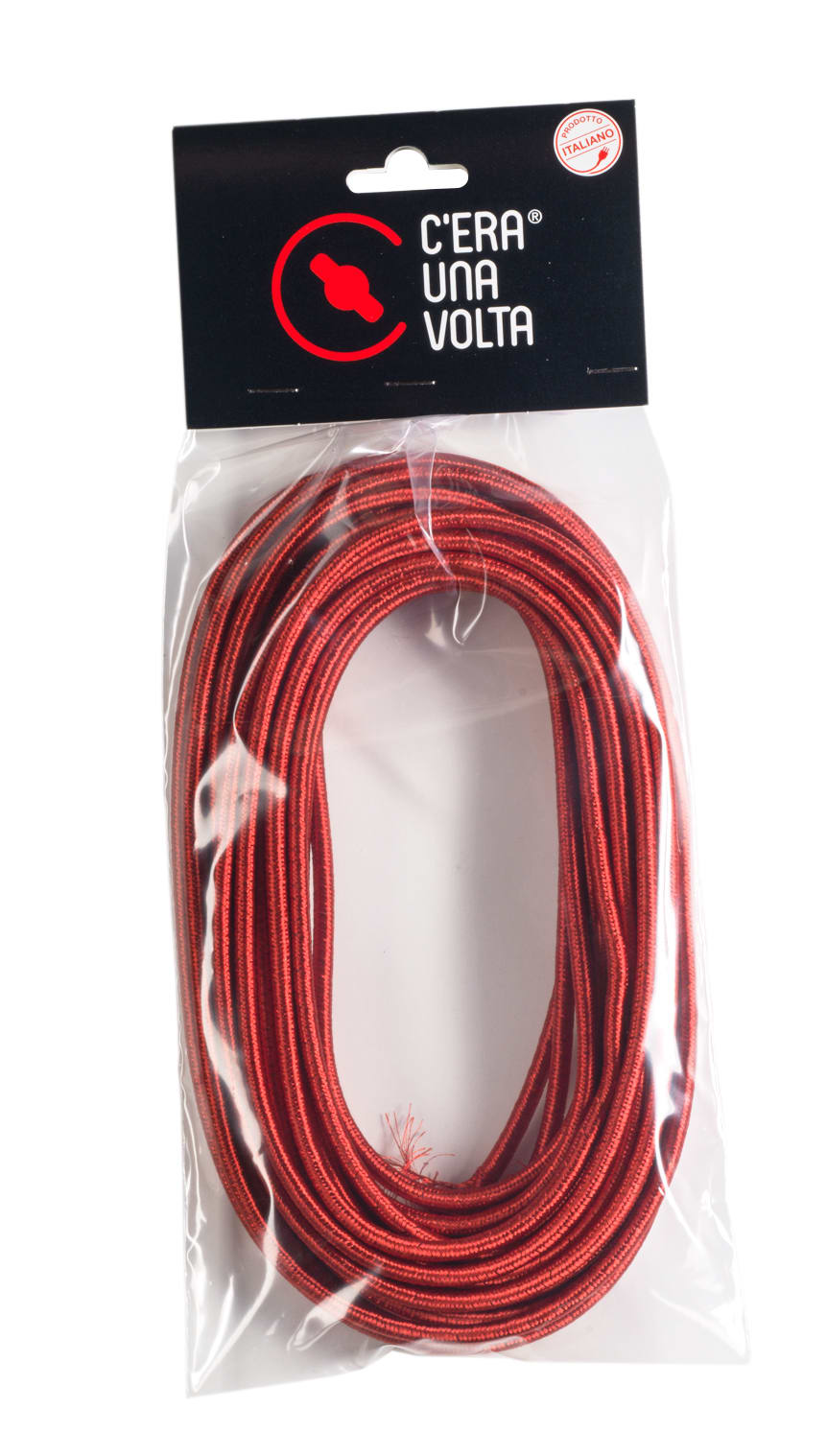 C'ERA UNA VOLTA - Cavo elettrico rivestito in tessuto rosso, sezione 3G0.75, lunghezza 10 metri.