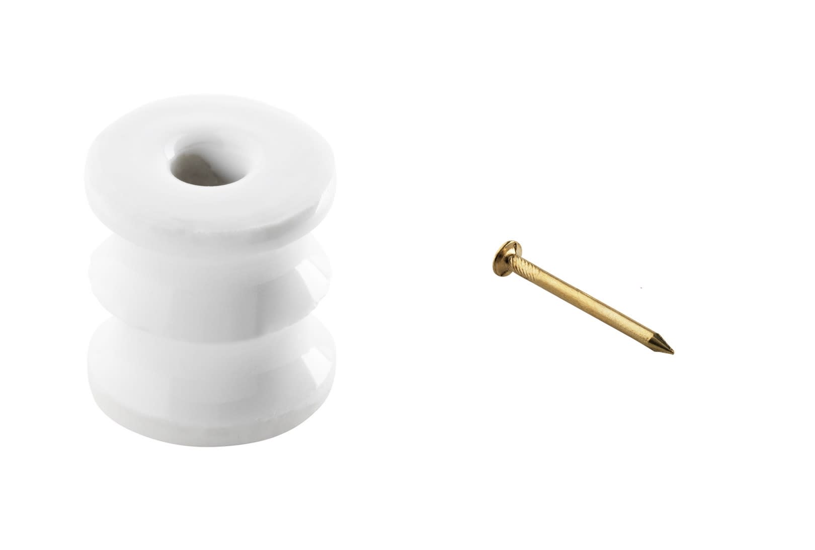 C'ERA UNA VOLTA - Isolatore in Porcellana Doppio con Chiodo Ottone.