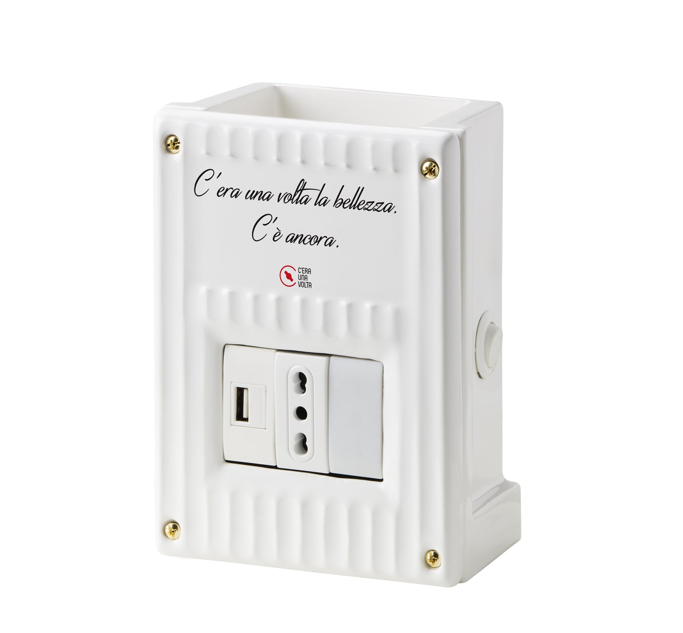 C'ERA UNA VOLTA - Cablybox da parete con 1 USB, 1 presa 10/16A e LED integrato destro.