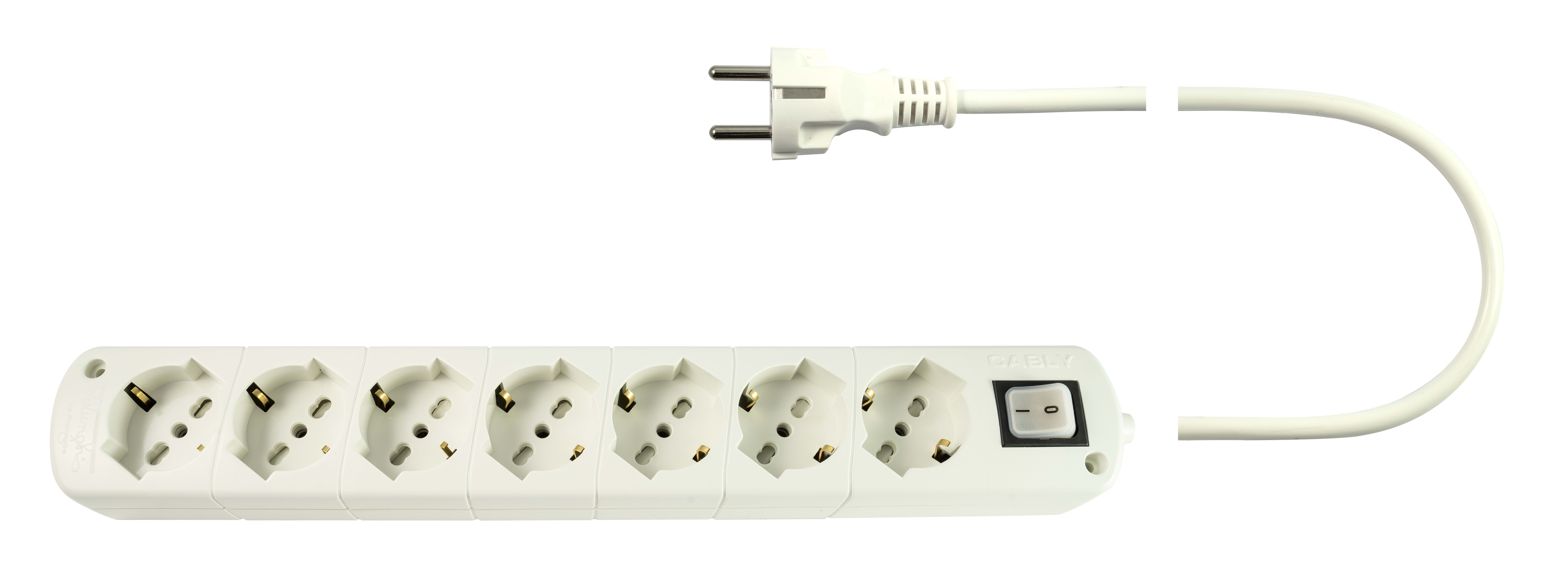 LE PROLUNGHE - Cablaggio U.7U con interruttore 3G1.50, spina e presa da 3 metri in bianco.