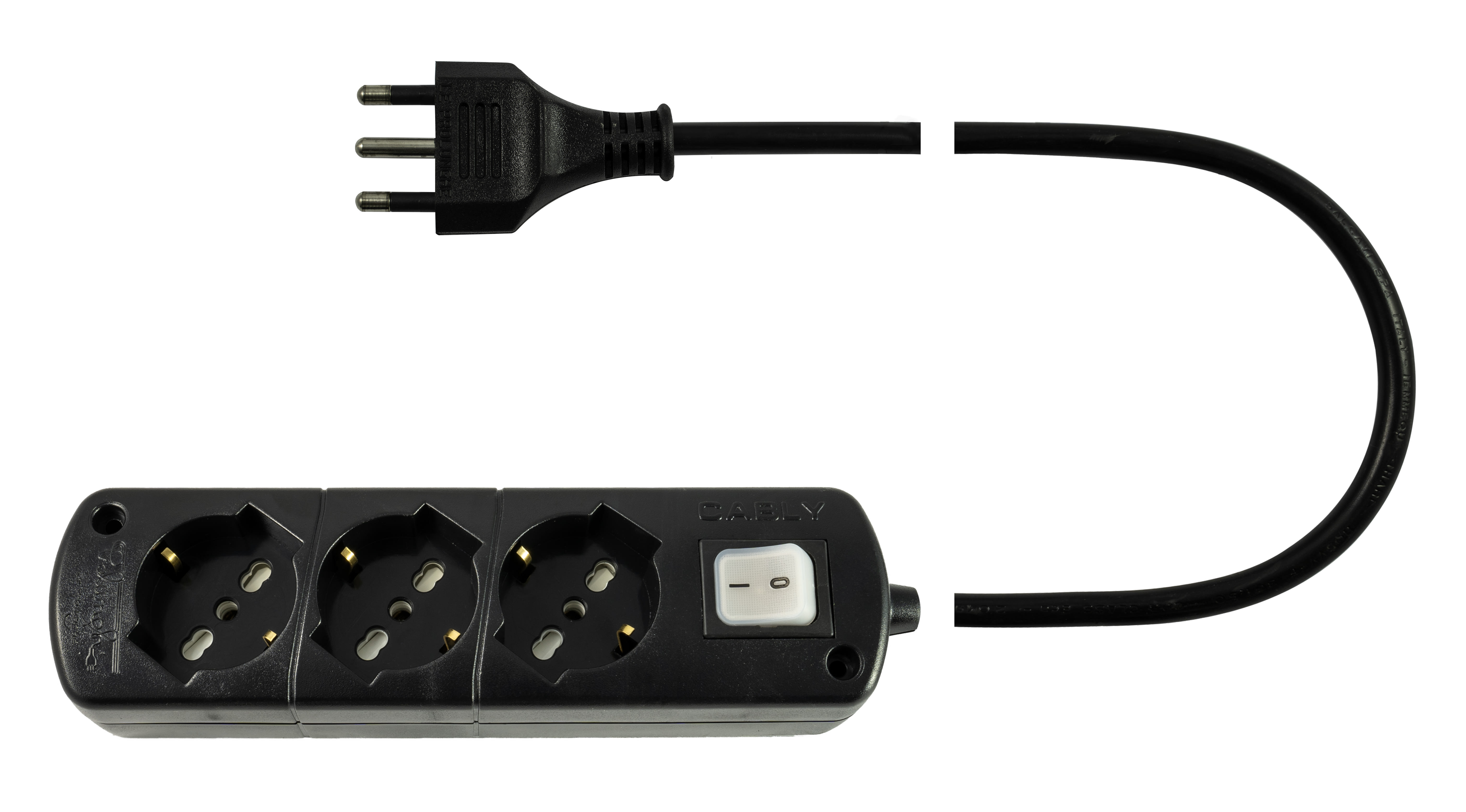 LE PROLUNGHE - Cably U.3U con interruttore 3G1.50, spina 16A e cavo da 3 metri.