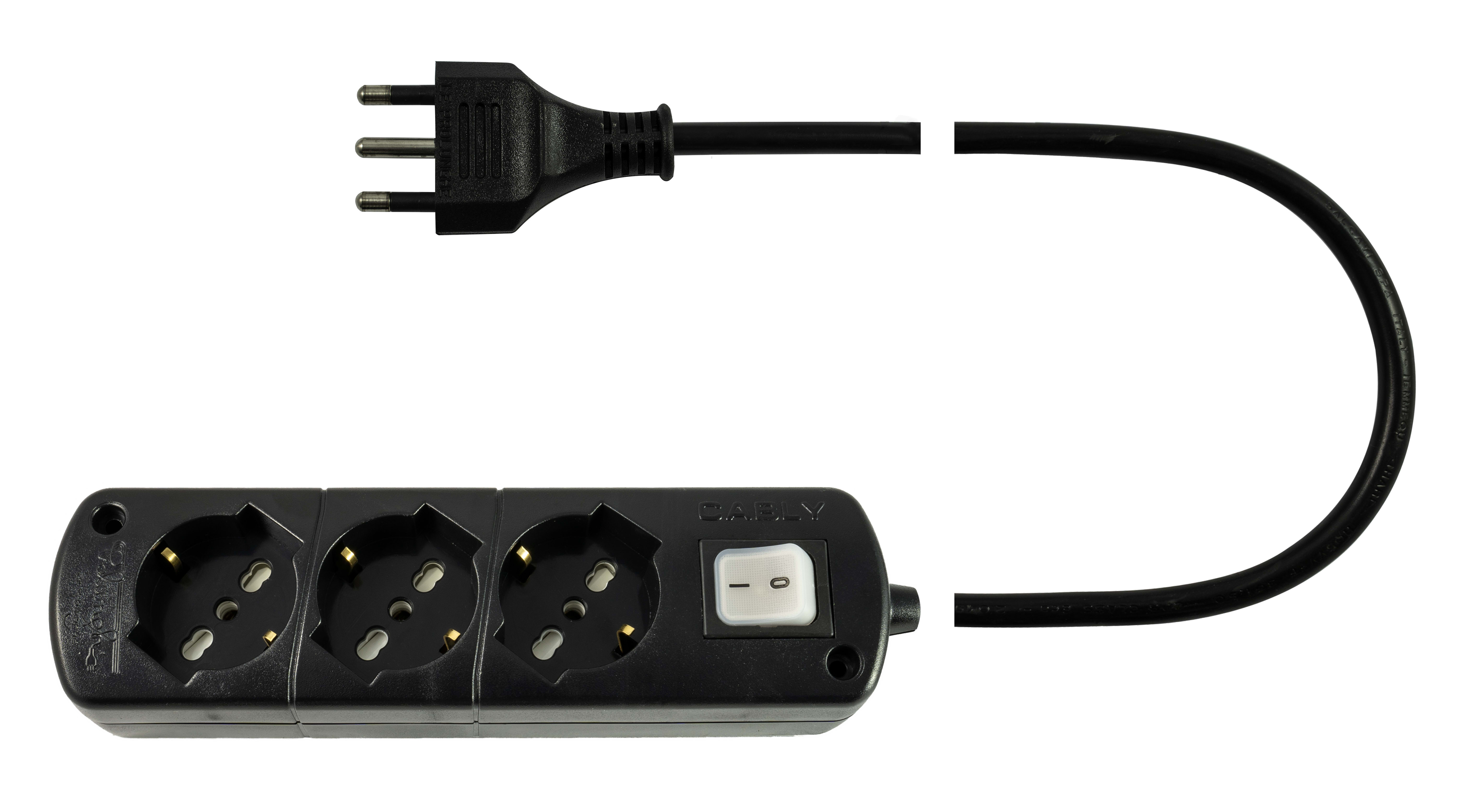 LE PROLUNGHE - Cably U.3U con interruttore 3G1.50, spina 16A e cavo da 3 metri.