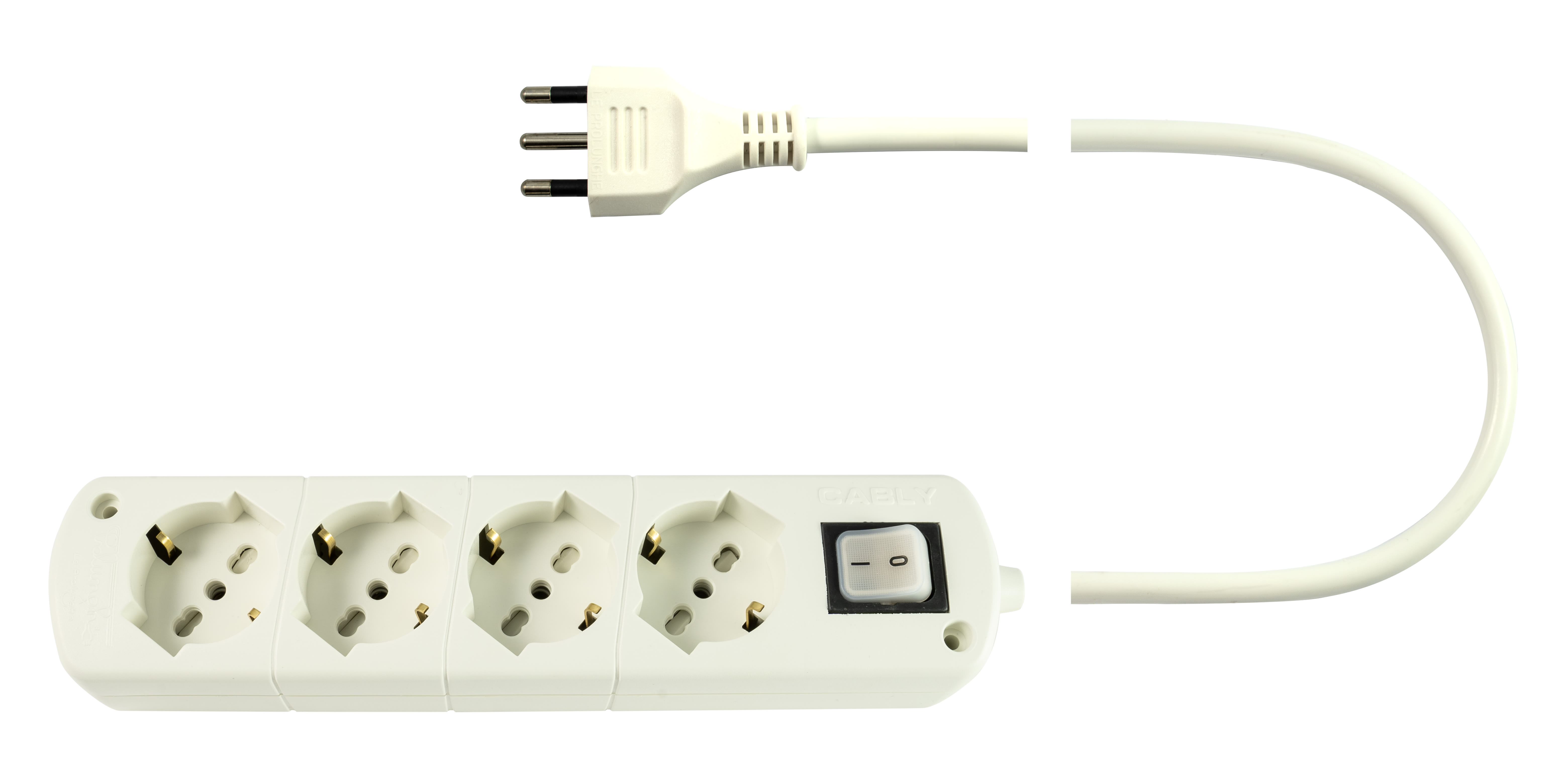 LE PROLUNGHE - Cably U.4U con interruttore 3G1.50, spina 16A, lunghezza cavo 3 metri, colore bianco.