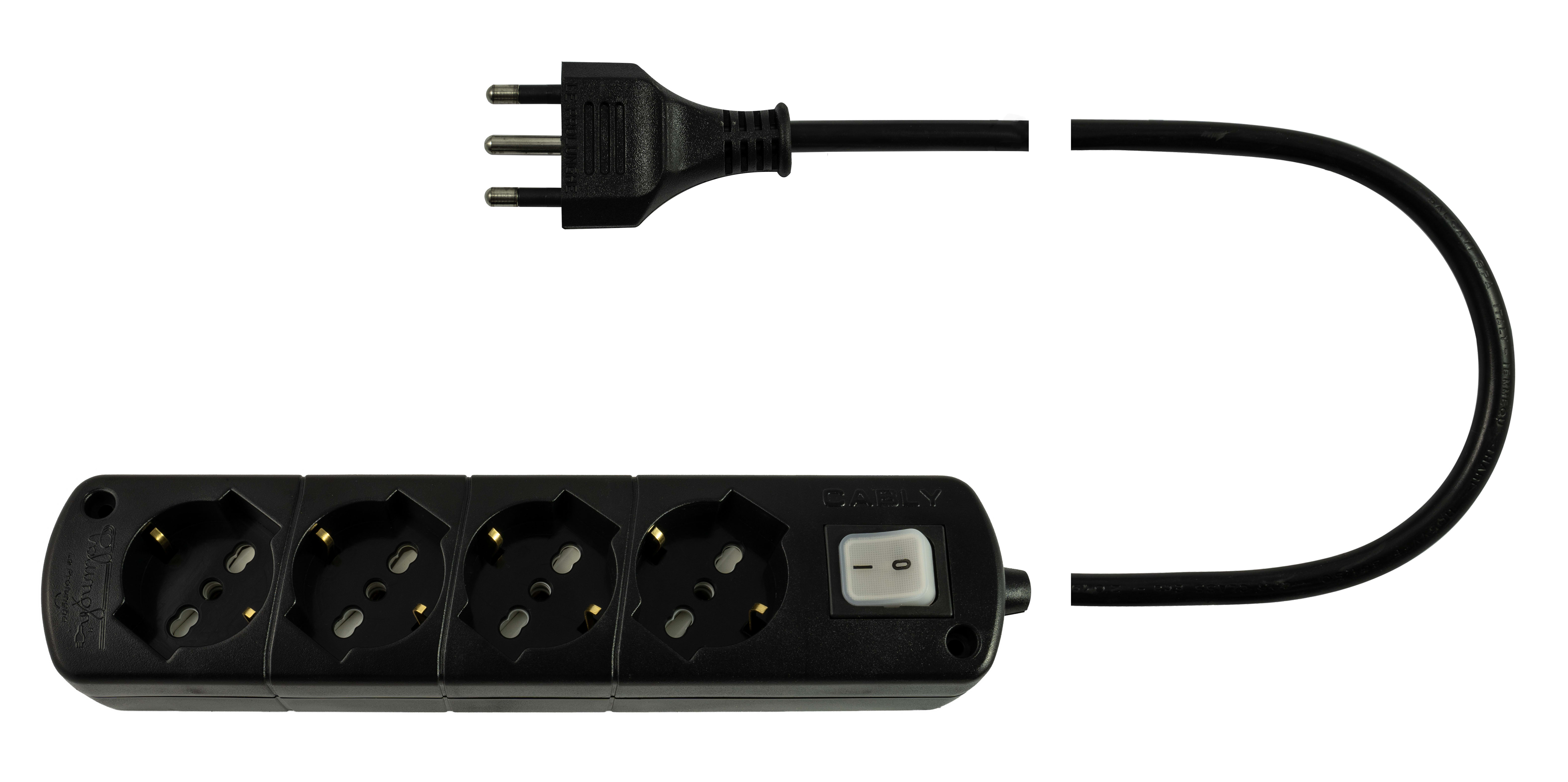 LE PROLUNGHE - Cavetto USB 4 porte USB con interruttore 3G1.50 Spina 16A Metri 1.50 Nero.