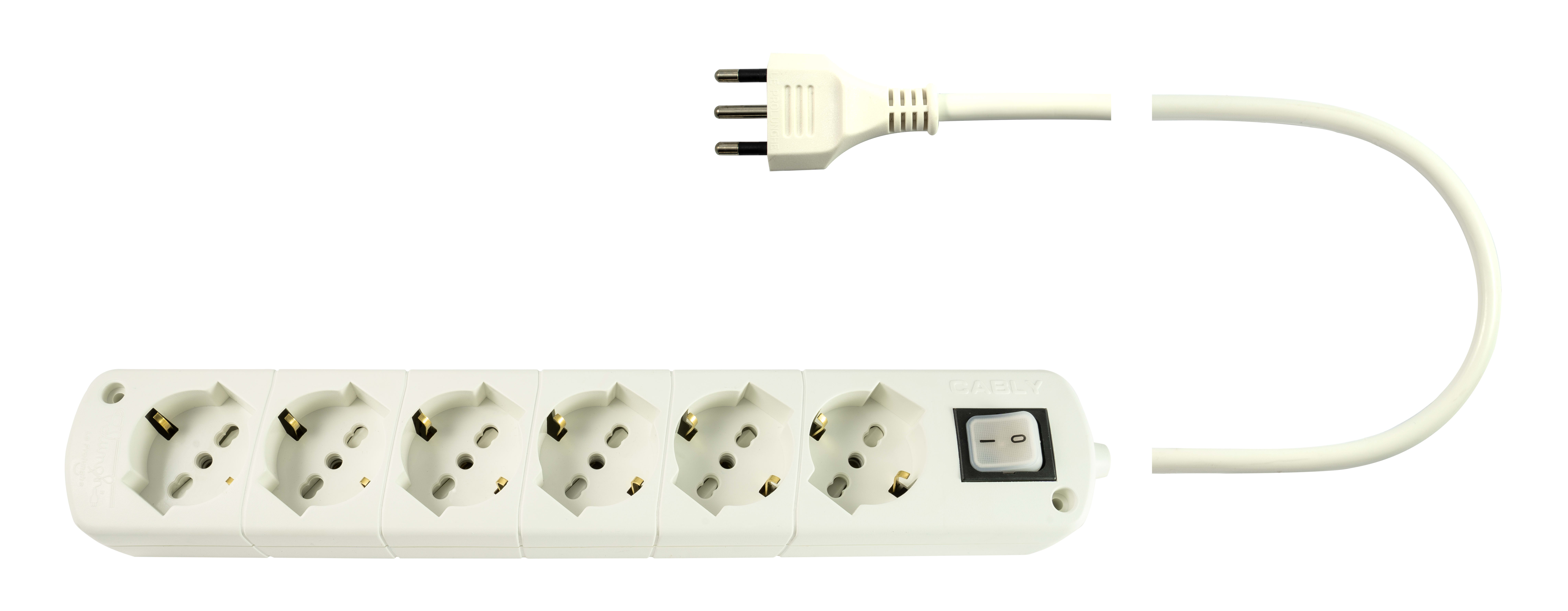 LE PROLUNGHE - Cably U.6U con interruttore 3G1.50, spina 16A, lunghezza 3 metri, colore bianco. 296/3