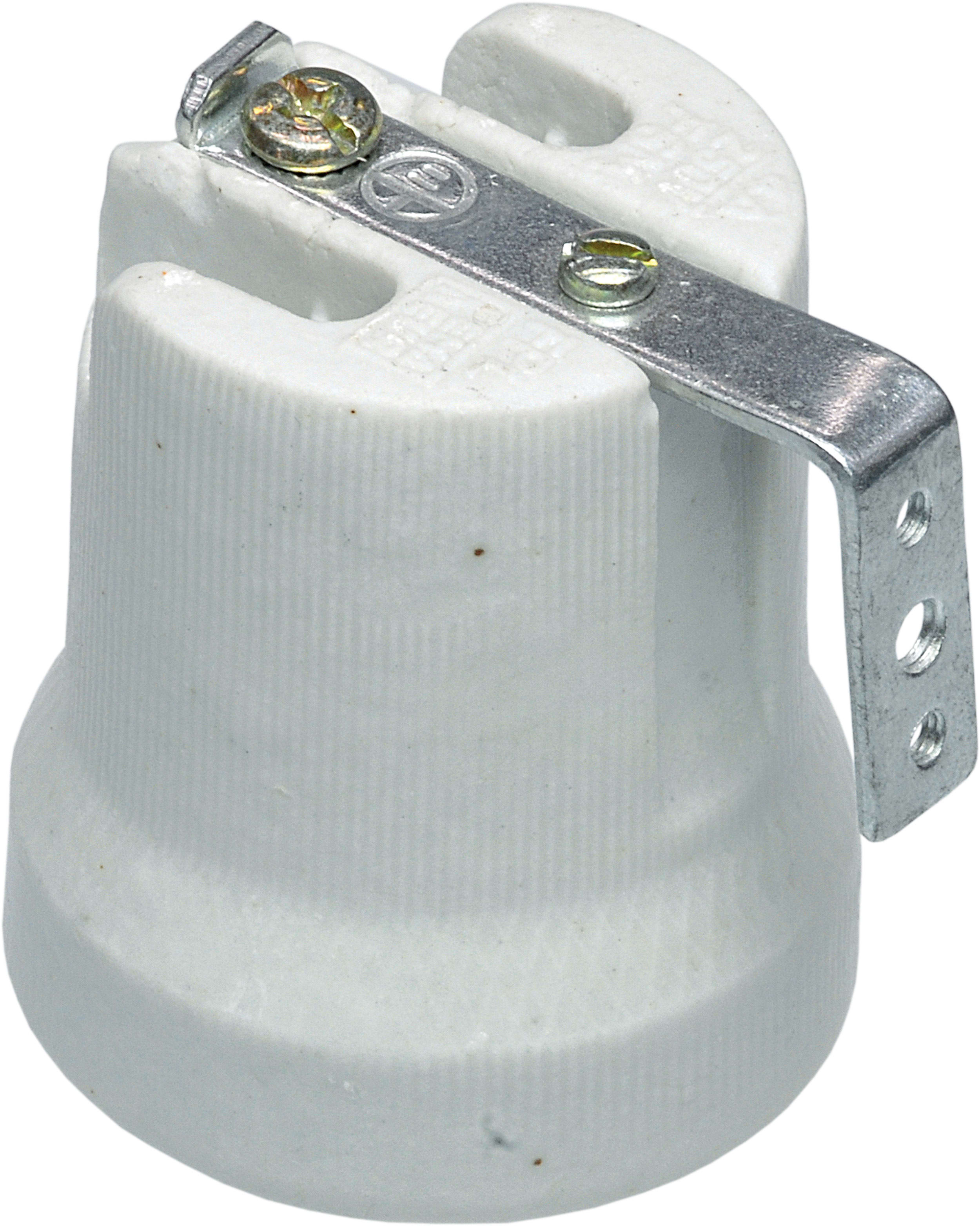 LE PROLUNGHE - Porta lampadina E27 in porcellana con staffa verso il basso.