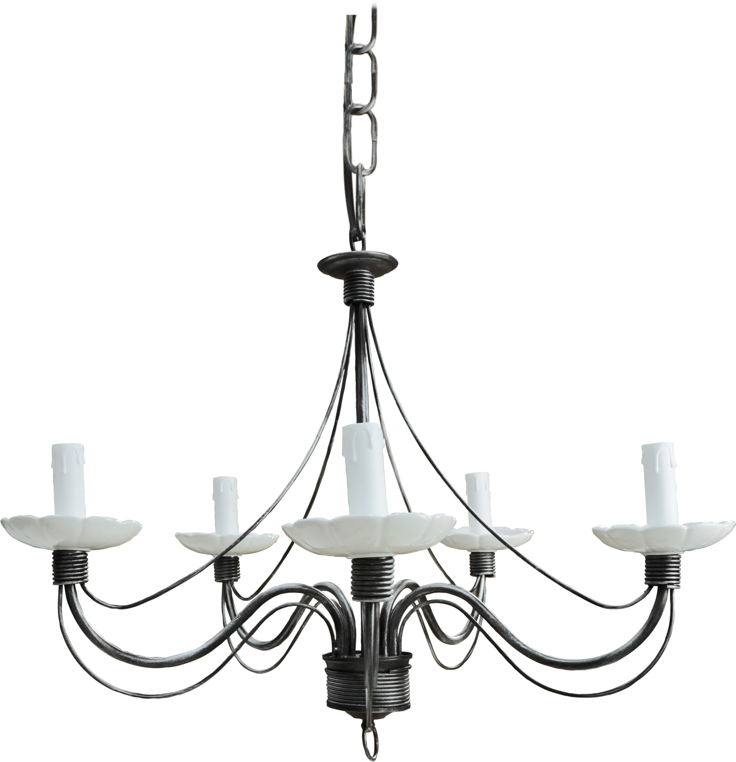 C'ERA UNA VOLTA - Lampadario a 5 luci con piattino e candela, diametro 12cm.