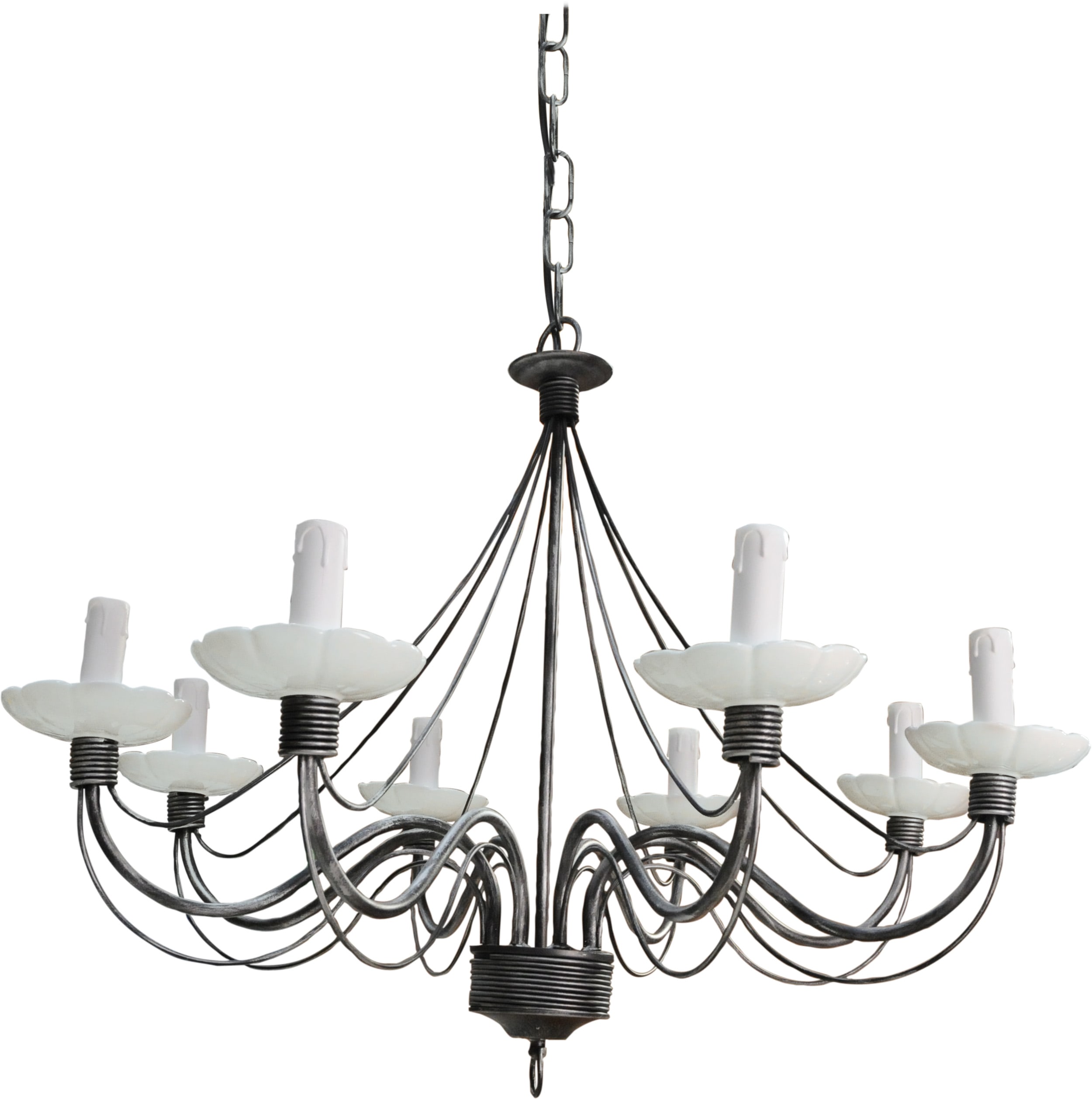 C'ERA UNA VOLTA - Lampadario a 8 luci con piattino e candela, diametro 12cm.