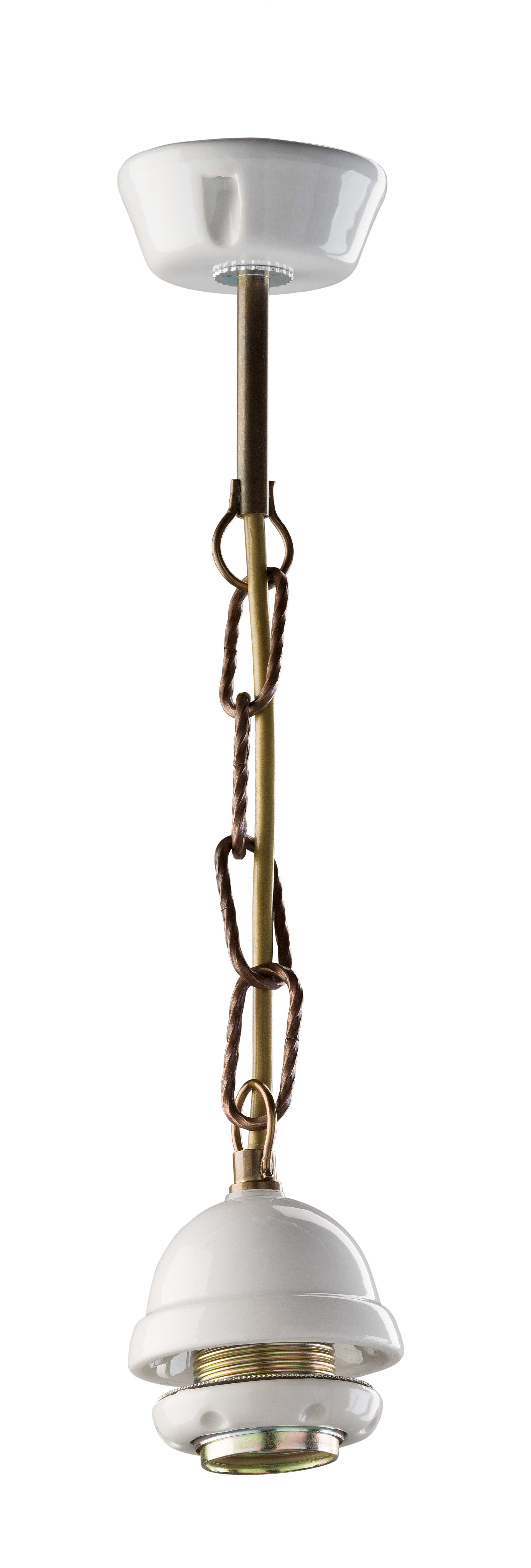 C'ERA UNA VOLTA - Sospensione porcellana E27 con base rame e catena 60cm.
