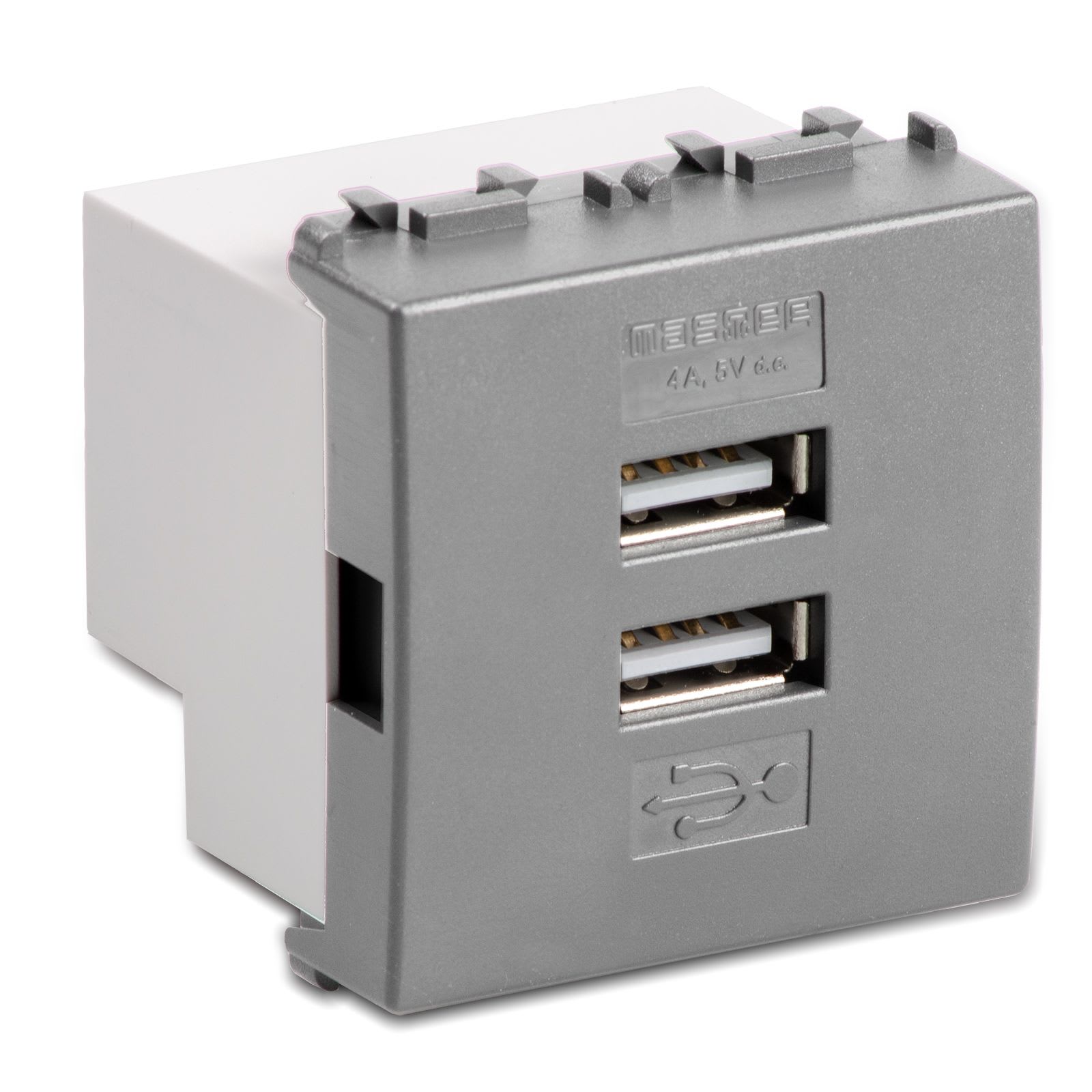 MASTER - ALIMENTATORE 2 USB 5V 4A 2MOD. STEEL