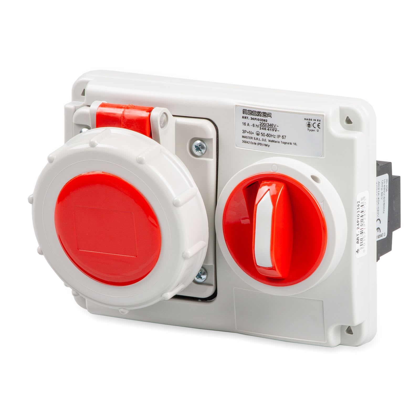 MASTER - PR.INT.OR.3P+N+T 16A 380V 6H ROSSA IP67 24PIO3302