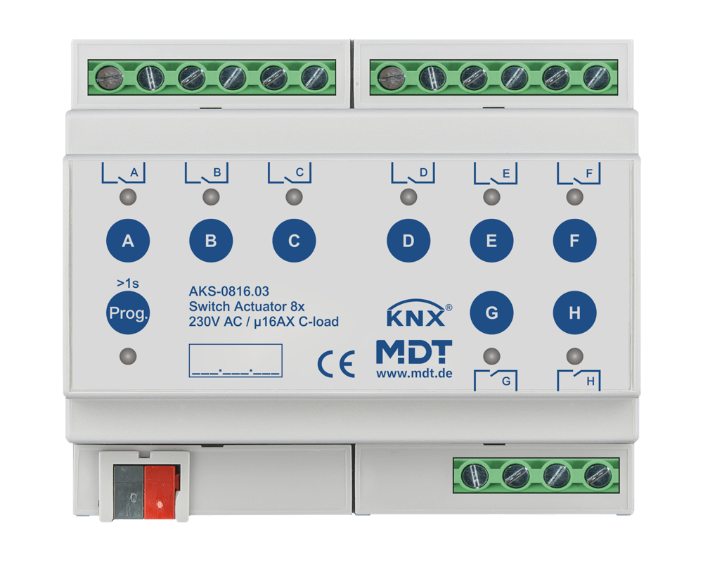 MDT - Attuatore KNX on/off 8 canali,230V,16A,C-Last,140µF
