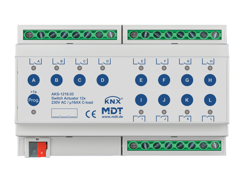 MDT - Attuatore KNX on/off 12 canali,230V,16A,C-Last,140µF