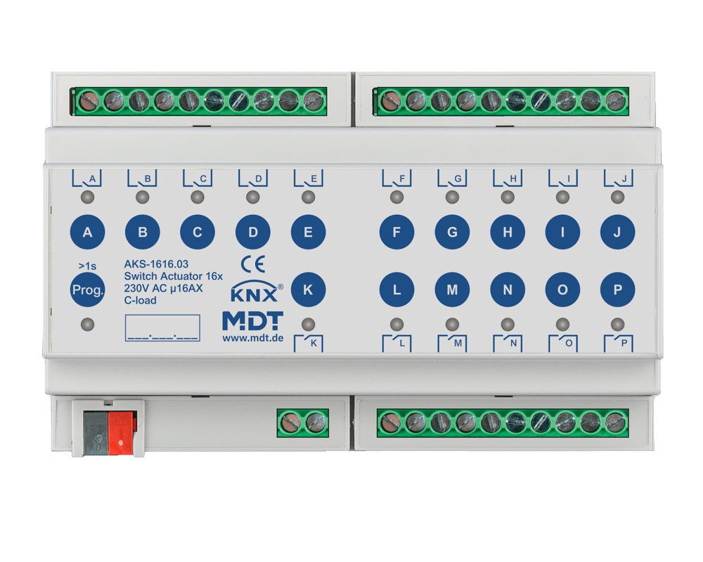 MDT - Attuatore KNX on/off 16 canali,230V,16A, C-Last,140µF