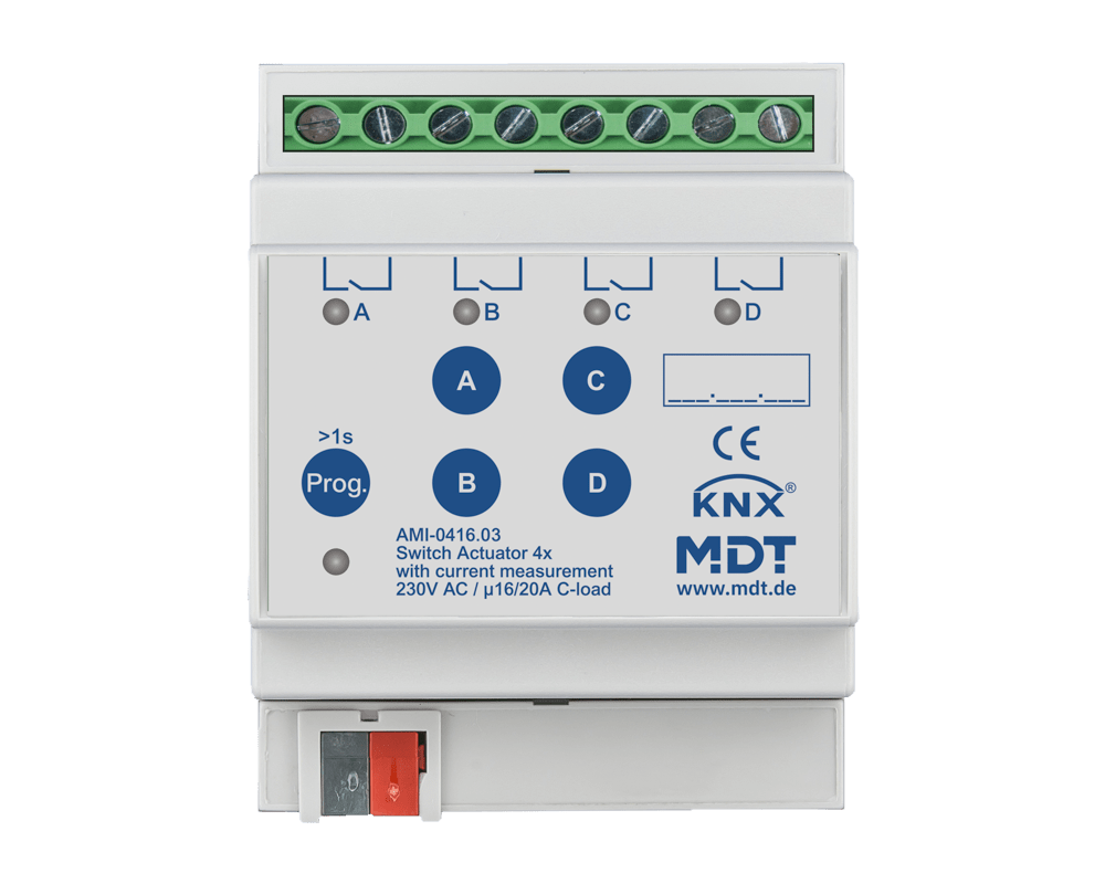 MDT - Attuatore KNX on/off 4 canali 230V,16A,C-Last,ric.corr,20A