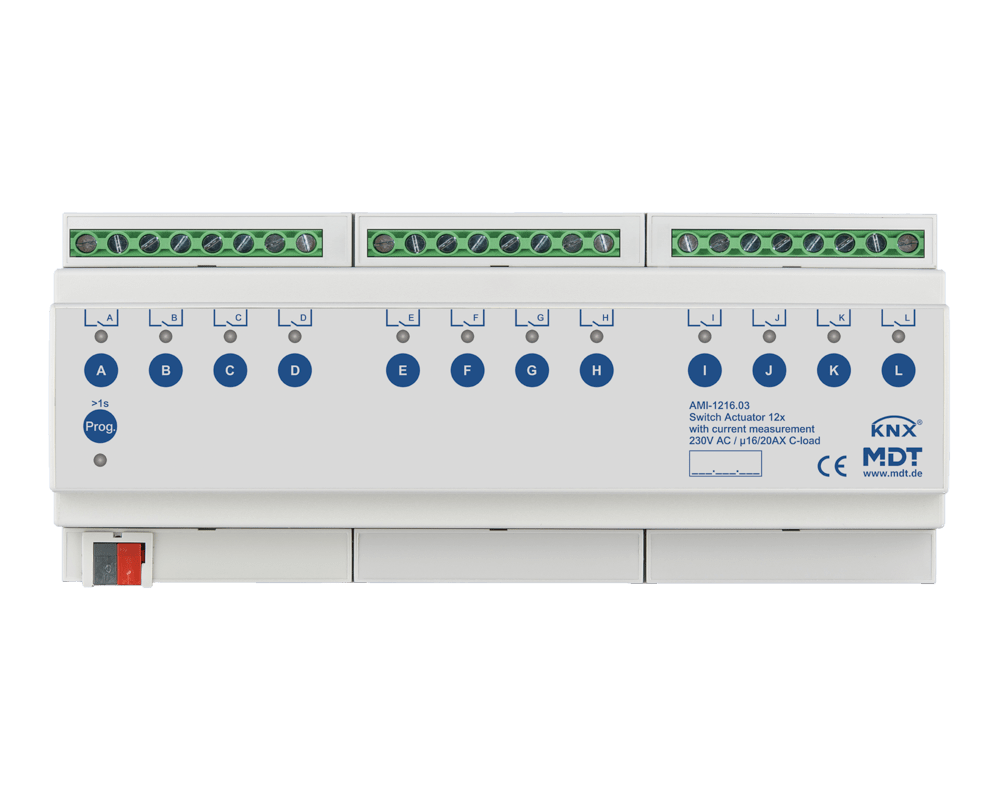 MDT - Attuatore KNX on/off 12 canali 230V,16A,C-Last,ric.cor,20A