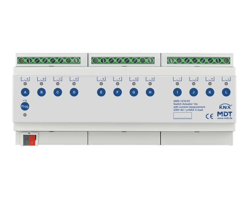MDT - Attuatore KNX on/off 12 canali 230V,16A,C-Last,ric.cor