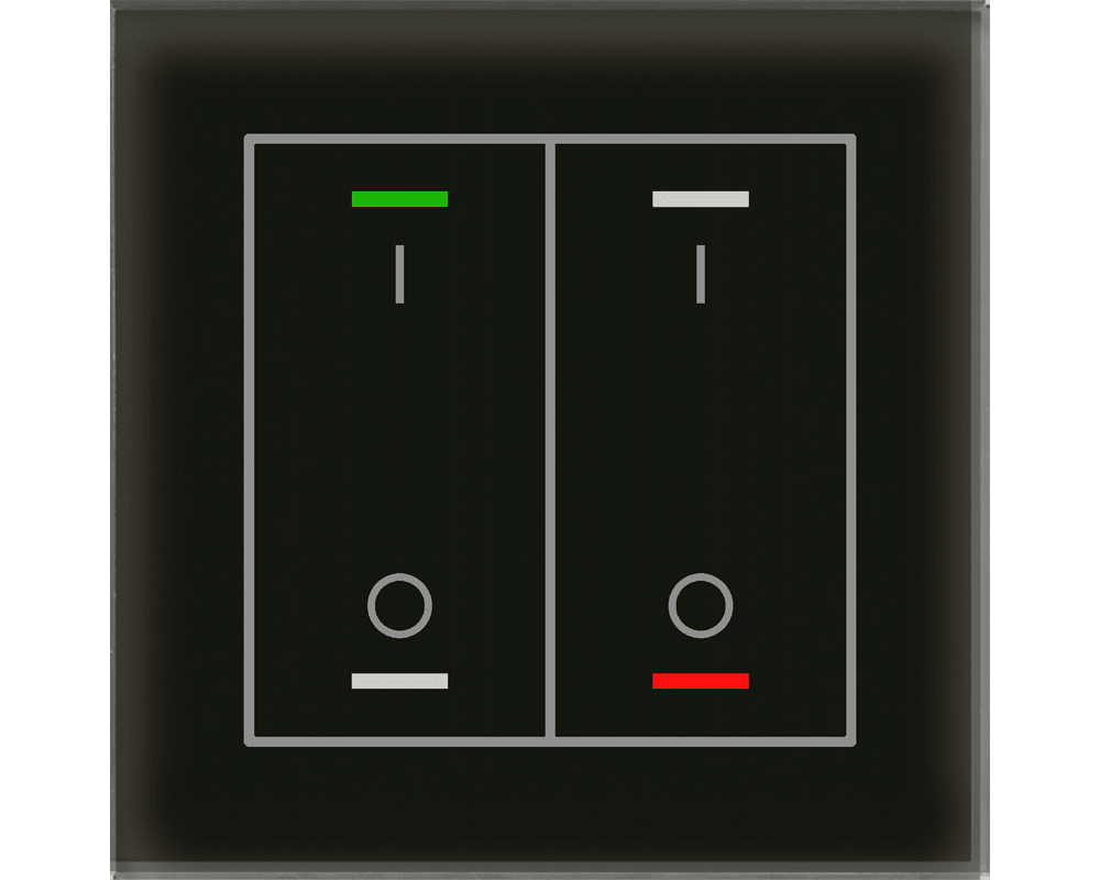 MDT - Tastiera KNX  Light vetro 2 tasti + T°, nero, serigrafia on/off