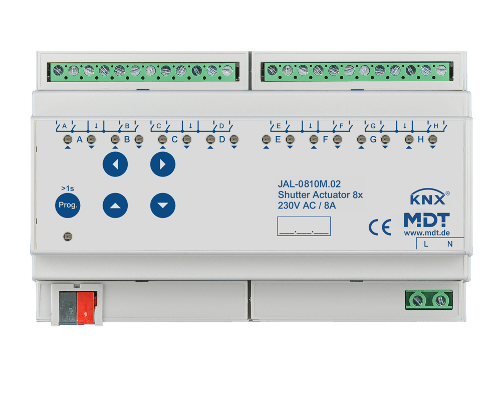 MDT - Attuatore veneziane KNX misurazione posizione, 8 canali, 10A, 230V