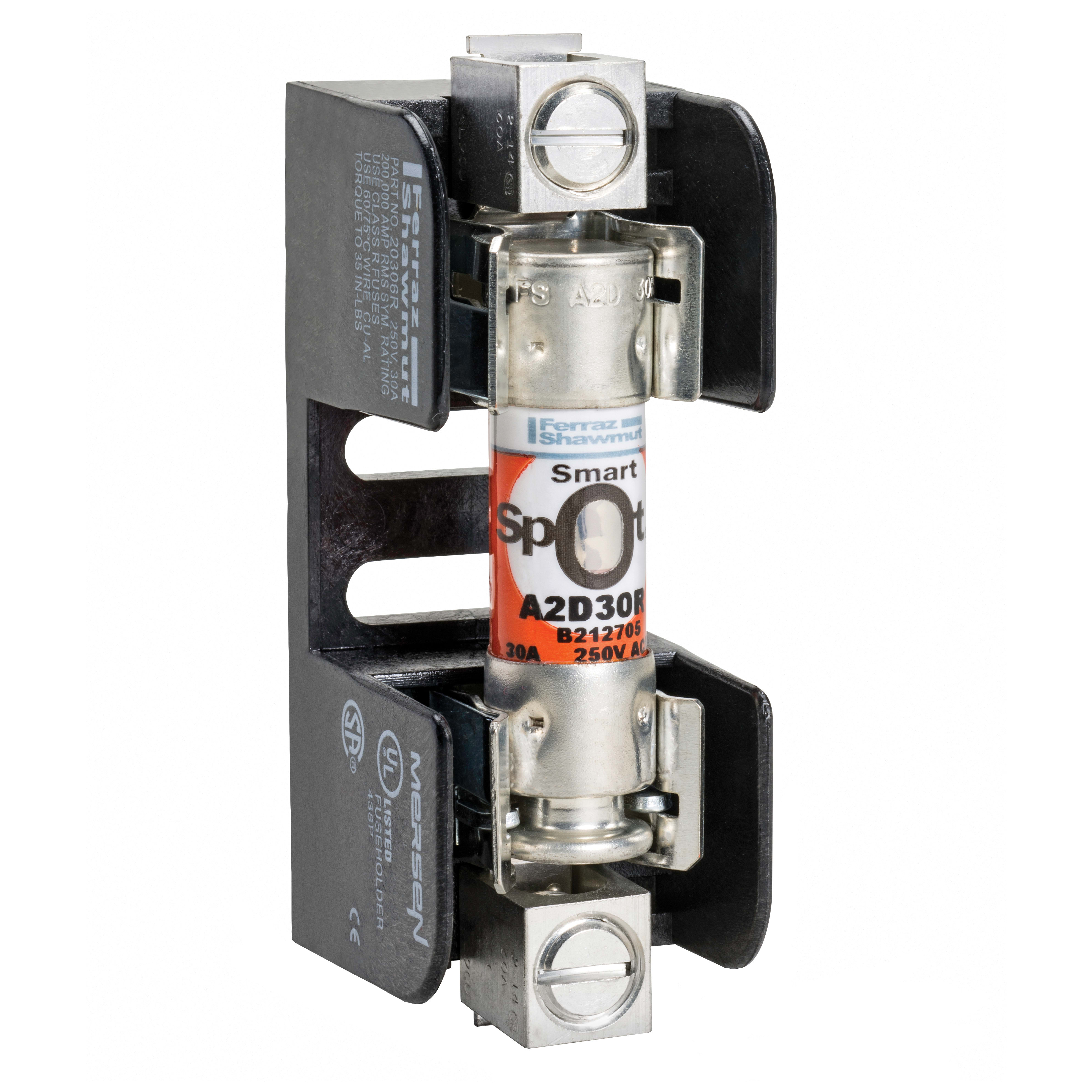 MERSEN - Blocco fusibili 250VAC/DC Classe R 30A 1P Box con staffa di serraggio rinforzata