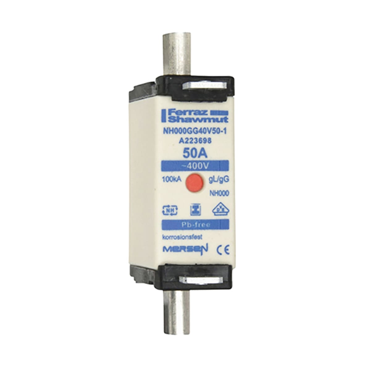 MERSEN - Fusibile NH000 gG 400VAC 50A Placche Isolate Doppio Indicatore