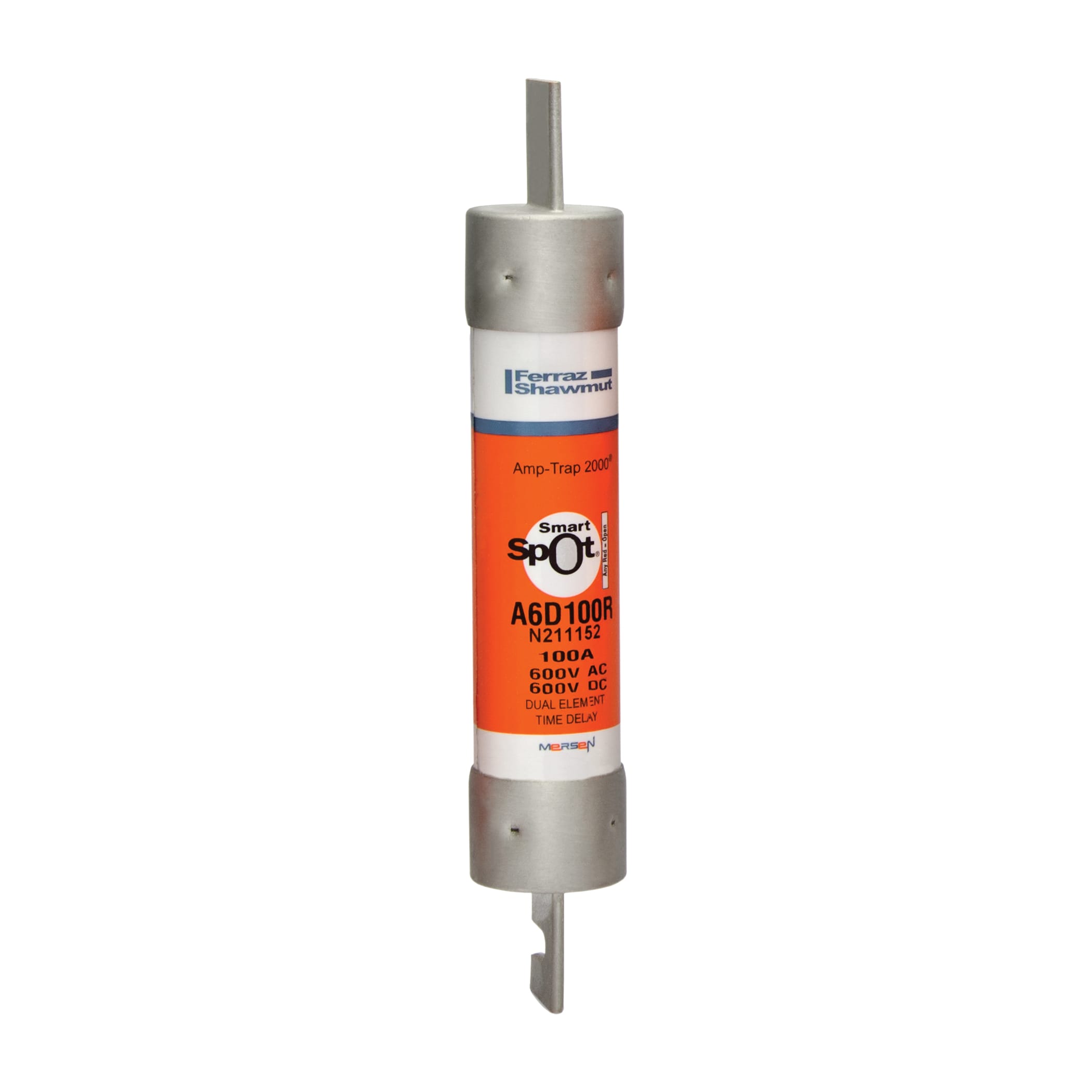 MERSEN - Fusibile A6D-R - Class RK1 - Time-Delay 600VAC 600VDC 100A Coltello SmartSpot®
