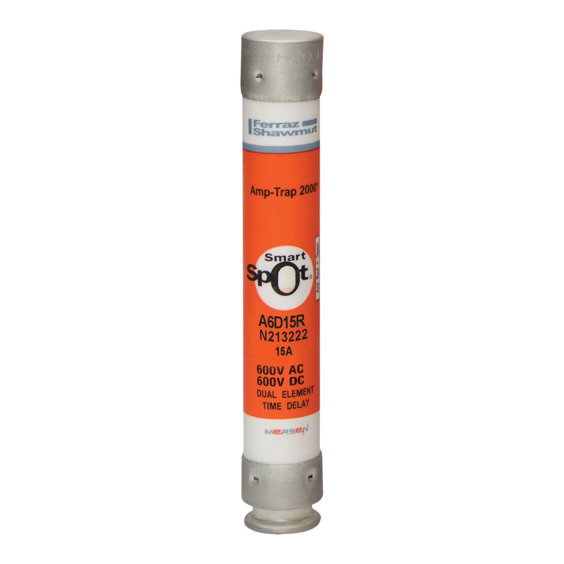 MERSEN - Fusibile A6D-R - Class RK1 - Time-Delay 600VAC 600VDC 15A Cilindrico SmartSpot®
