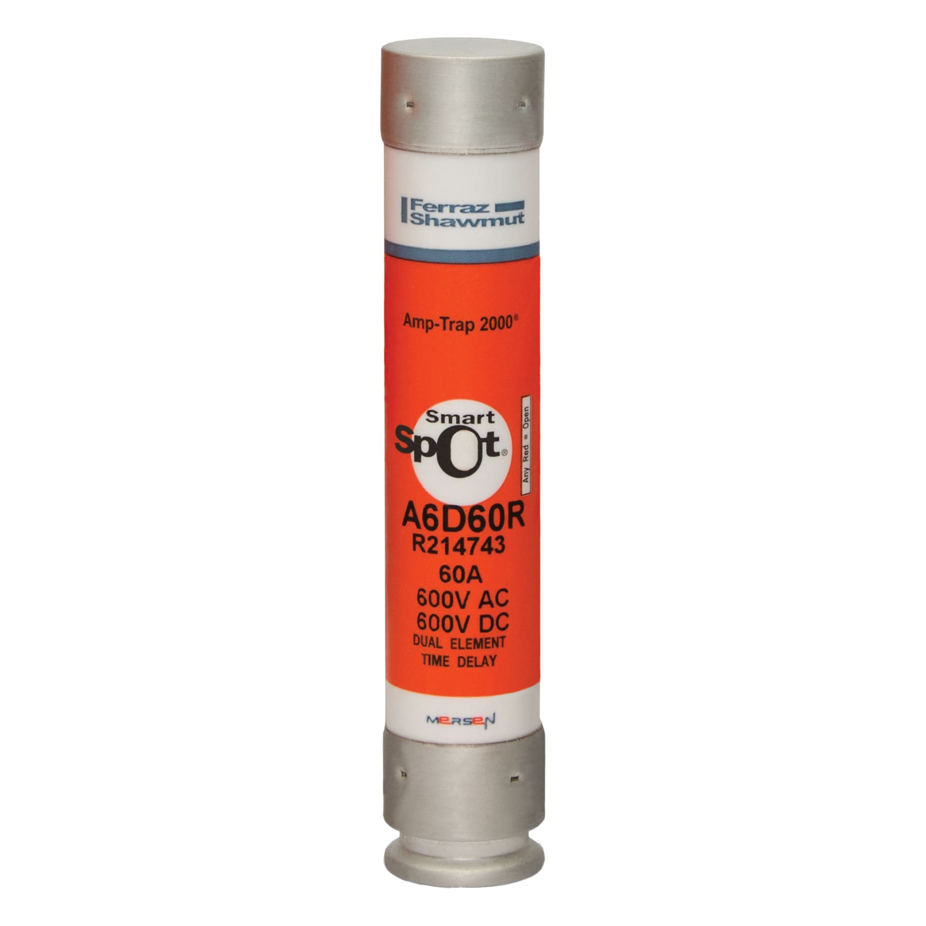 MERSEN - Fusibile A6D-R - Class RK1 - Time-Delay 600VAC 600VDC 60A Cilindrico SmartSpot®