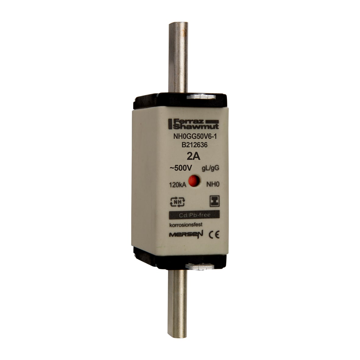 MERSEN - Fusibile NH0 gG 500VAC 6A Placche Isolate Doppio Indicatore