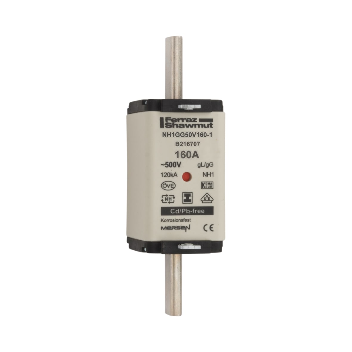 MERSEN - Fusibile NH1 gG 500VAC 160A Placche Isolate Doppio Indicatore