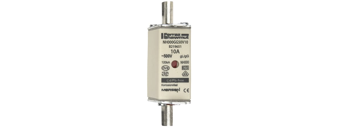 MERSEN - Fusibile NH000 gG 500VAC 10A Placche Attive Doppio Indicatore