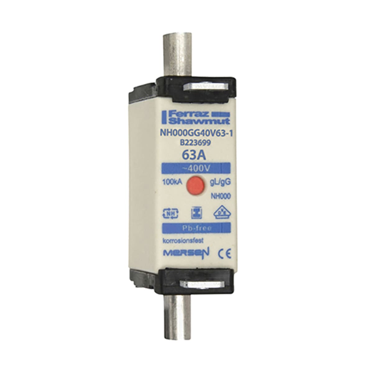 MERSEN - Fusibile NH000 gG 400VAC 63A Placche Isolate Doppio Indicatore