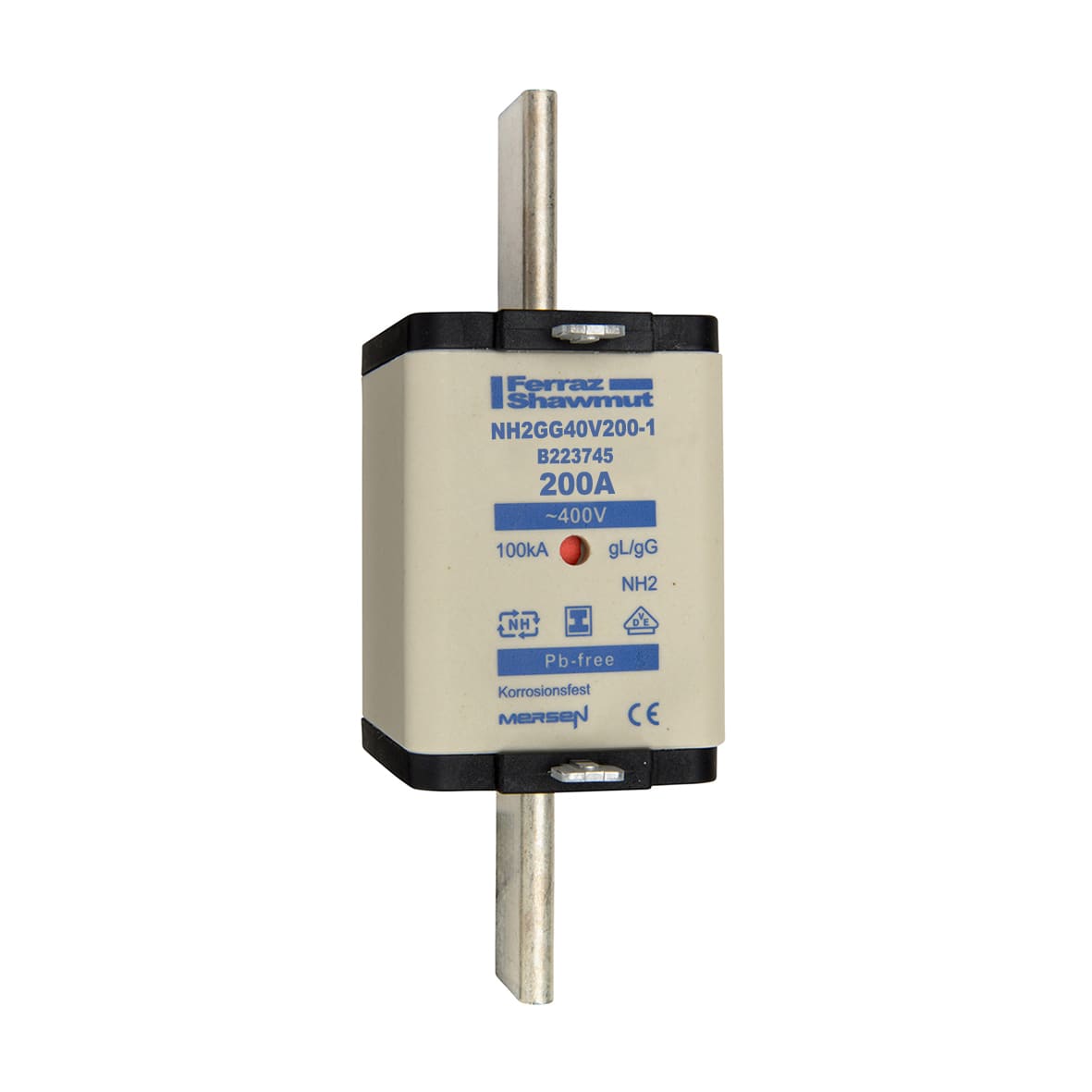 MERSEN - Fusibile NH2 gG 400VAC 200A Placche Isolate Doppio Indicatore