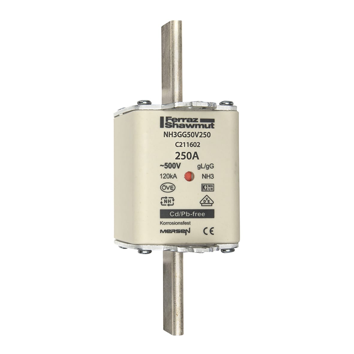 MERSEN - Fusibile NH3 gG 500VAC 250A Placche Attive Doppio Indicatore