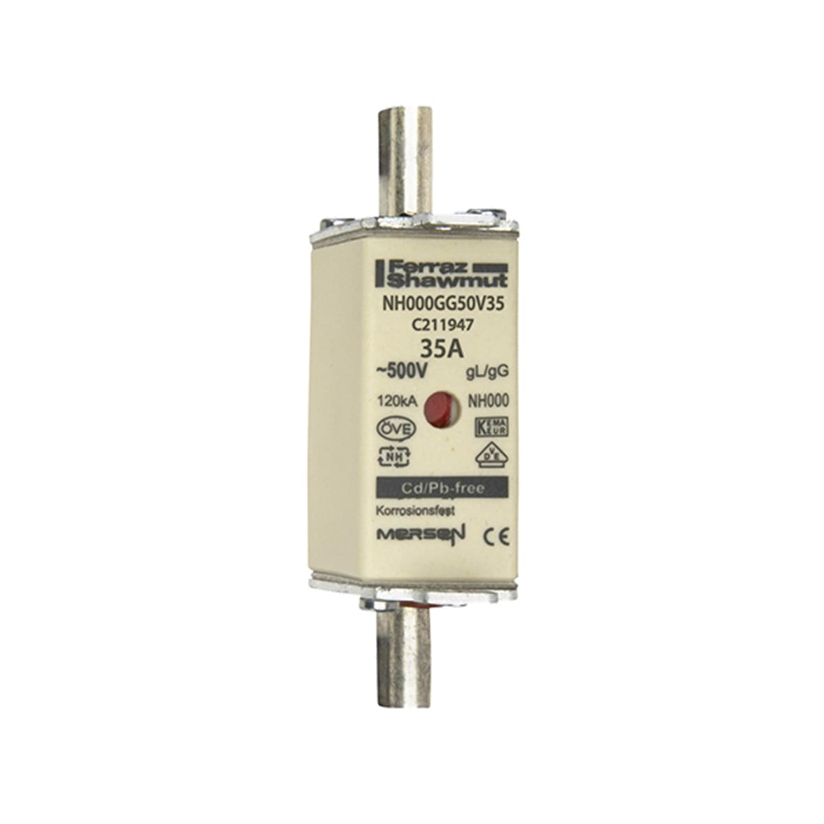 MERSEN - Fusibile NH000 gG 500VAC 35A Placche Attive Doppio Indicatore