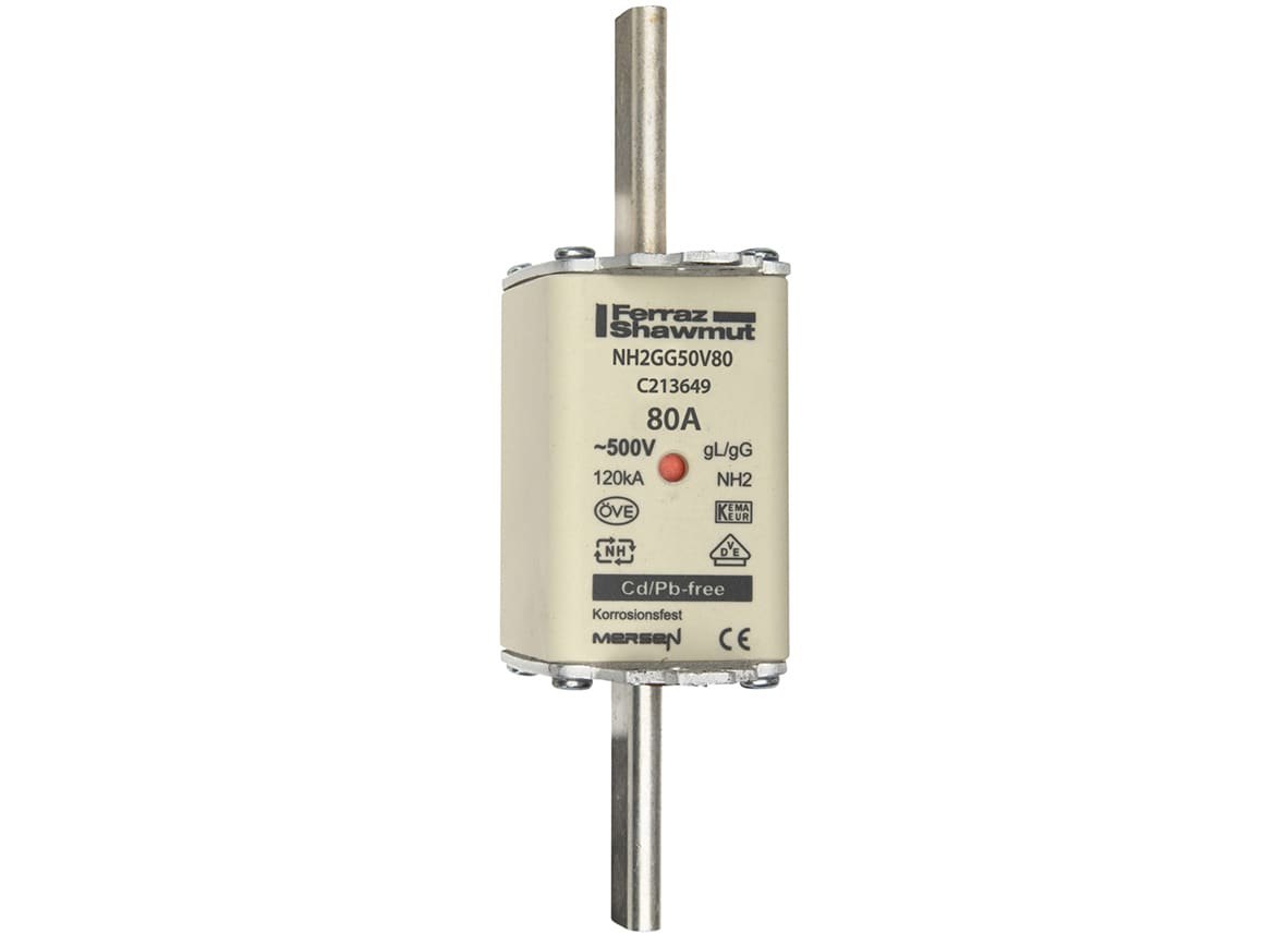MERSEN - Fusibile NH2 gG 500VAC 80A Placche Attive Doppio Indicatore