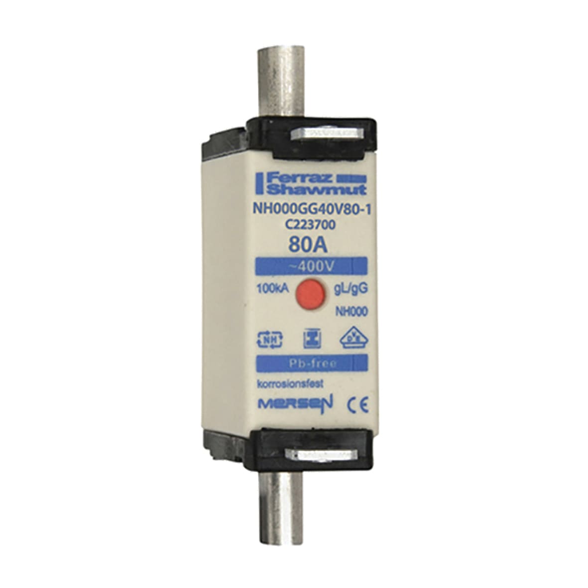 MERSEN - Fusibile NH000 gG 400VAC 80A Placche Isolate Doppio Indicatore